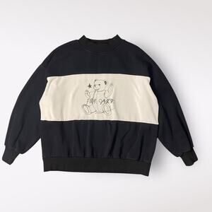 Pink Savior‎ Teddy Bear Color Block Crewneck Womens Size Medium Black White